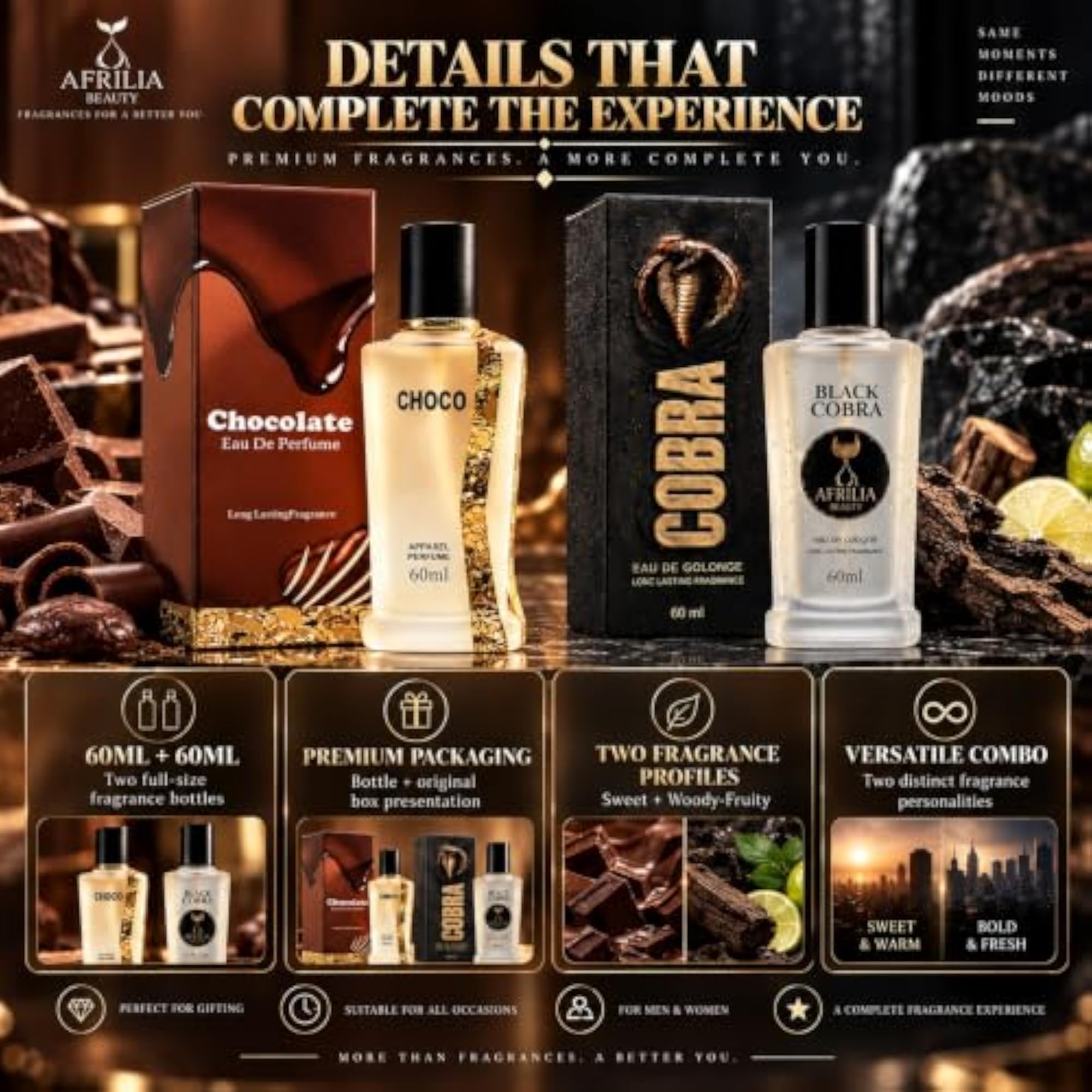 Chocolate & Black Cobra Eau De Perfume Set, 60ml x 2
