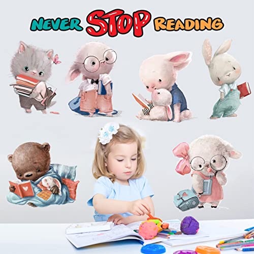 Reading Wall Decals Colorful Inspirational Wall Decal Peel And Stick Bear Forest Animals Wall Stickers Reading Books Wall Sticker For Nursery Classroom Playroom Kids Baby Bedroom Study Room Decor Gift #TOP2