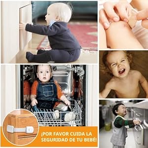 Fhlbestyu Cierre Seguridad Cajones Bebe 10/8 Seguridad Cajones Bebe, Seguro Puertas Bebe, Seguridad Puertas Niños Bloqueo de Seguridad con Ajustable, sin Taladrar con Adhesivo Fuerte