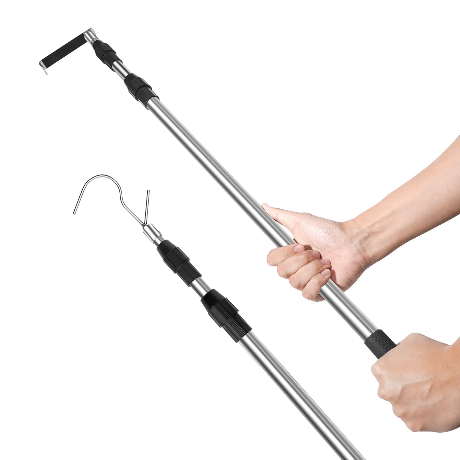 6.5 Ft Truck Cargo Grabber Bed Reach Tool,Expandable Heavy Duty Stainless Steel Truck Telescoping Pull Pole with Two Hooks for Pickup Truck SUV Boat Accessories