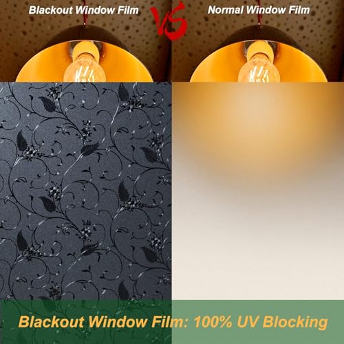 Niviy Static Cling Total Blackout Non-Adhesive Window Film Black Out Windows Covers Bathroom Door Glass Decoration Window Film Privacy Covering (Black, 41.2"x 78.7")