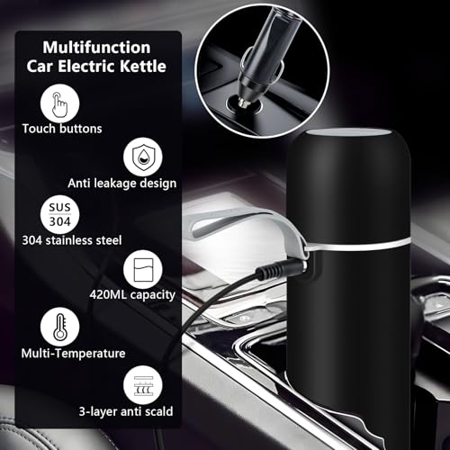 Tetera eléctrica portátil para auto 12V 420ml acero miniatura 2