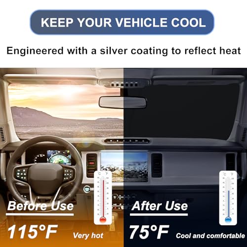 Image of Windshield Sun Shade for 2021-2026 Ford Bronco 2 /4 Door| Foldable Front Window Sunshade| 310T Reflective Polyester| UV Heat Insulation Protection| Outdoor Camping (Not for Bronco Sport)