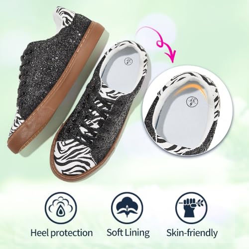 Image of AISFAES Glitter Sparkly Low Top Sequins Lace Up Tennis Shoes Comfort Bling Fashion Shiny Walking Shoes