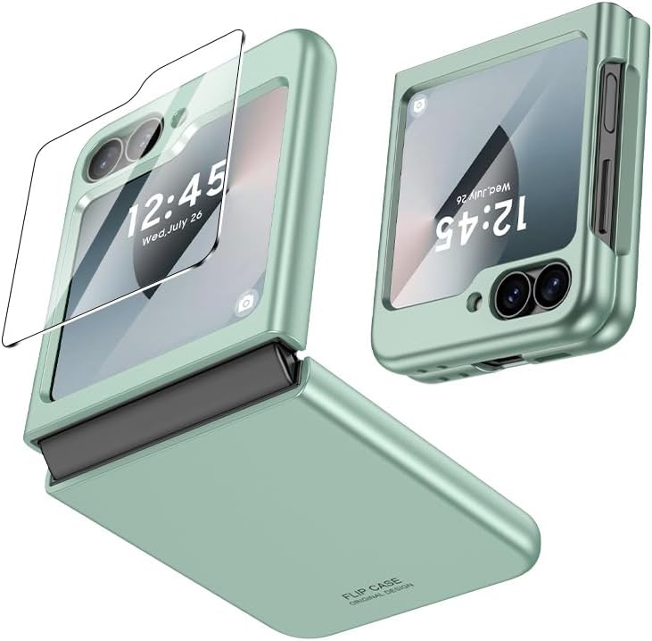 - Midkart Thin Cover Compatible with Samsung Galaxy Z Flip 6 / Z Flip 7 FE Hard PC Slim Case with Tempered Glass, Mint Green
