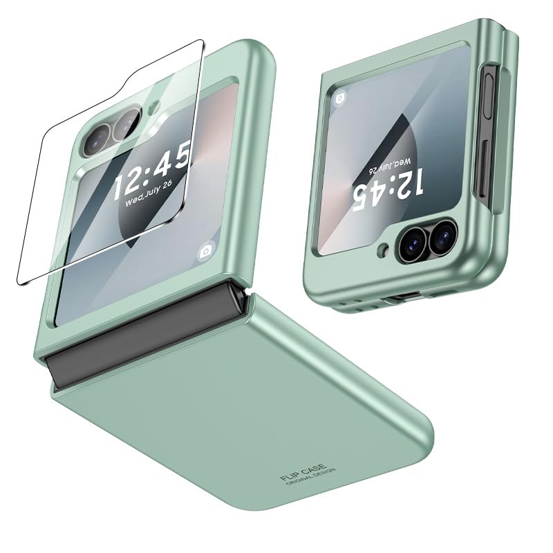 Image of Midkart Thin Cover Compatible with Samsung Galaxy Z Flip 6 / Z Flip 7 FE Hard PC Slim Case with Tempered Glass, Mint Green