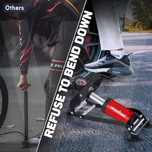 Image of Woscher StepAir Single Cylinder Foot Tyre Inflator for Car and Bike, Air Pump for Car Tyre, 120 PSI Foot Car Tyre Inflator Pump with Pressure Gauge | Cycle Pump for Bicycle | Tyre Inflator Kit