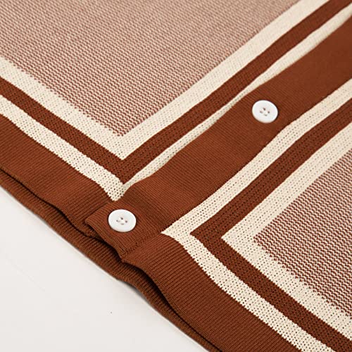 Pj Paul Jones Men's California Rockabilly Style Button Polo Knit Shirt Striped Polo Shirts Caramel M #TOP4