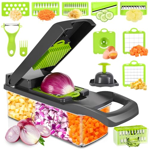 Farerkass Mandoline Cuisine, Coupe Legumes Multifonctions, 16 en 1 Coupe Legume, Rapeuse Legume, Mandoline Professionnelle Cuisine, Coupe Légumes Pour Oignons Carotte...