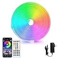 segrass 16.4ft LED neon Lights with Remote APP Control IP65 Waterproof Flexible Neon Strip Lights 24V RGB LED Rope Lights for Bedroom Room Outdoors Decor