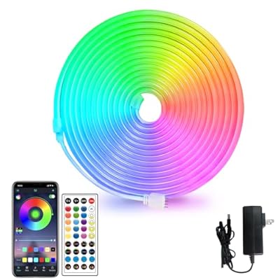 segrass 16.4ft LED neon Lights with Remote APP Control IP65 Waterproof Flexible Neon Strip Lights 24V RGB LED Rope Lights for Bedroom Room Outdoors Decor