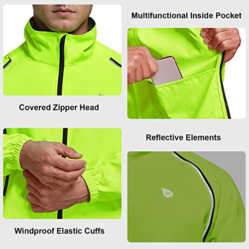 Baleaf Men's Cycling Jacket Removable Sleeves Windbreaker Reflective Windproof Vest Lightweight Running Biking Golf Fluorescent Yellow Size L #TOP4