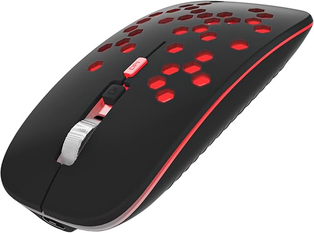 LED Bluetooth Mouse for Laptop/Mac/iPad/iPhone with Home Button,Rechargeable Slim Quiet Mice Compatible with Android Tablet/Windows/Linux,Adjustable DPI Mouse with LED Red Light