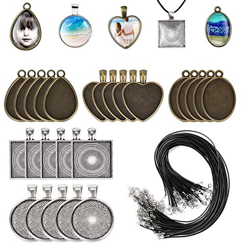 Yitaocity 30 bandejas colgantes, 5 estilos de corazón, redondas, cuadradas, con forma de lágrima, ovaladas, con 30 moldes de resina de silicona + 20 cuerdas para collares para manualidades Cover