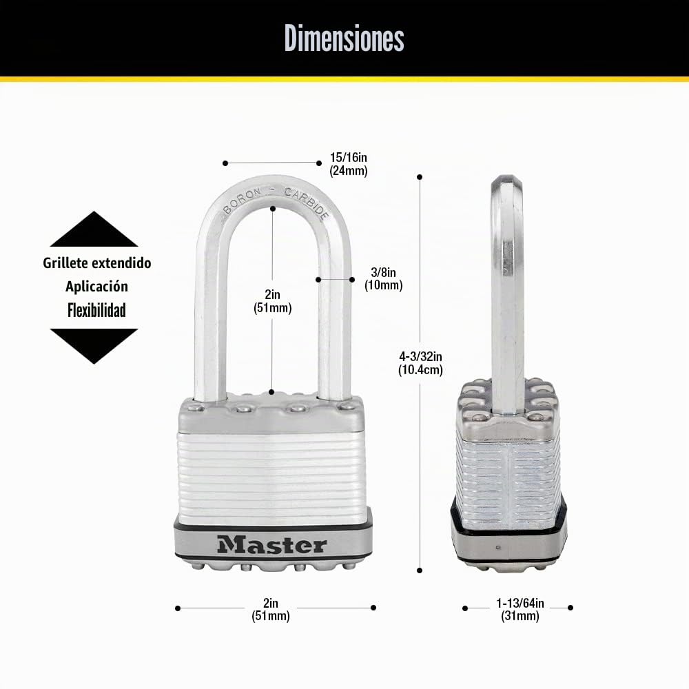 Master Lock M5XTRILH Magnum Candado resistente para exteriores con llave, paquete de 3 llaves iguales
