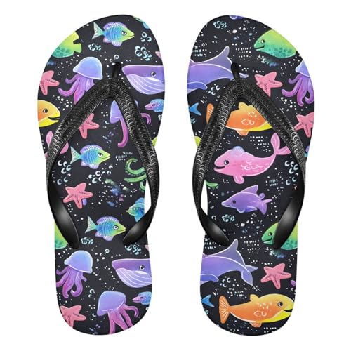 ALAZA Cute Marine Animal Fish Flip Flops for Women Fashion Beach Slippers Comfort Mens Flip Flops Non-Slip Rubber Shower Slippers Sandal for Hotel Travel Sport,XS