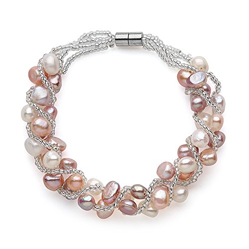 Sugoi Pearls Multi Colour Freshwater Cultured Weaved Pearl Bracelet, Magnetic Clasp