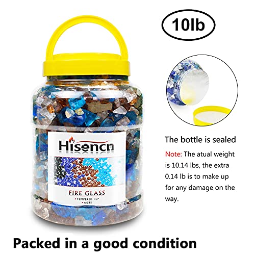 Hisencn Fire Pit Glass Rocks - High Luster Reflective Tempered Fire Glass For Propane Fire Pit, Outdoors And Indoors Natural Or Propane Fireplaces, Landscape Decoration, 1/2 Inch Firepit Glass 10 Lbs #TOP3
