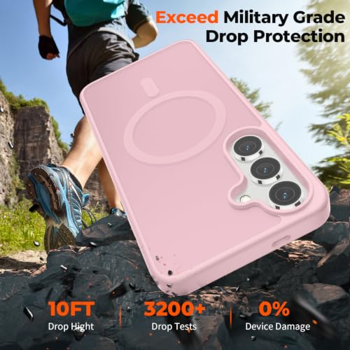 Image of SUPFINE Magnetic for Samsung Galaxy S24 Plus Case / S25 Plus Case with Screen Protector, (Built-in Magnets) (Military Grade Drop Protection) Slim Translucent Shockproof Phone Case,Pink
