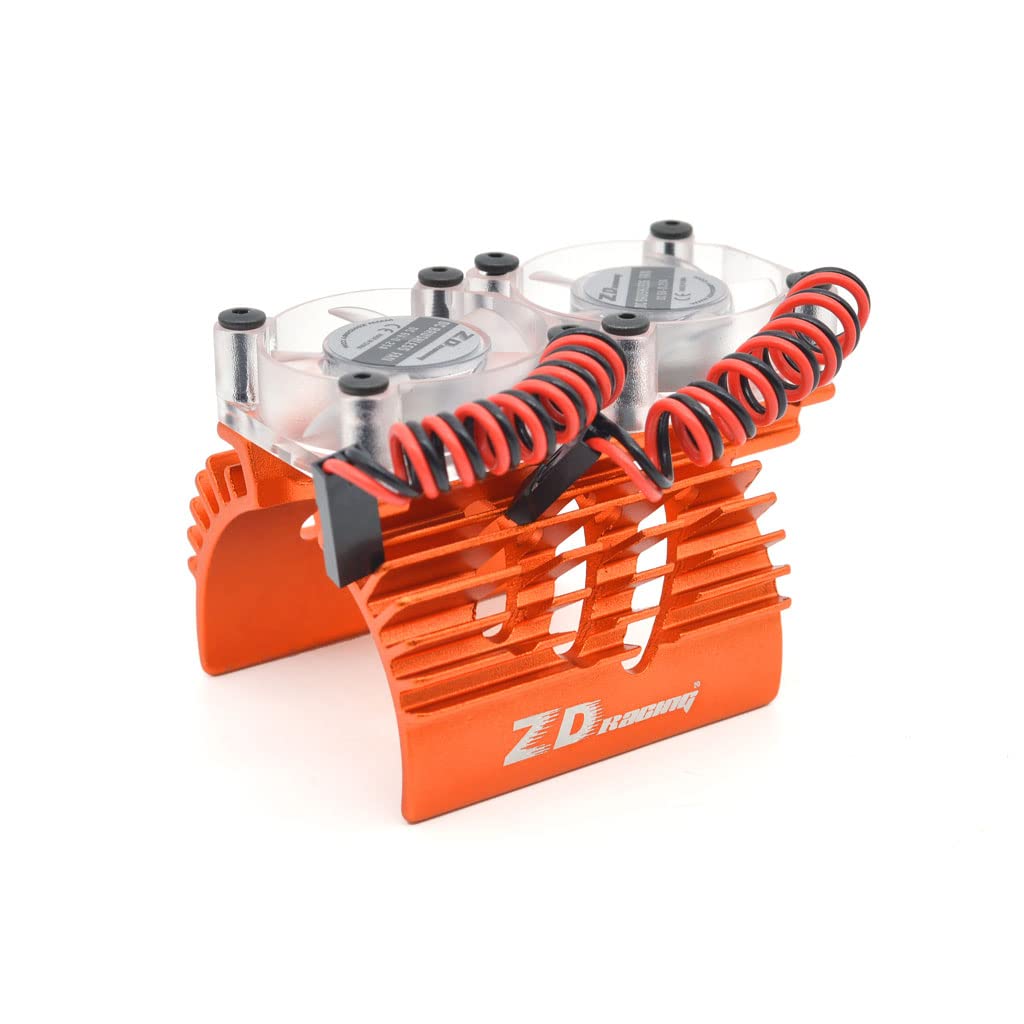 Twin Fans Motor Heat Sink, Strong Cooling Fan, Upgrade Parts for 1/8 RC Cars, Powerful Heat Dissipation,φ40-42mm Motor Radiator, 1/8 RC car Universal Radiator(Orange)