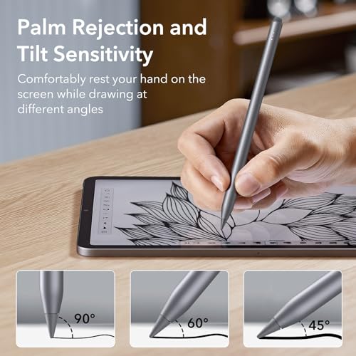 Image of ESR Stylus Pen for iPad, Magnetic Wireless Charging iPad Pen, Digital Apple Pencil 2nd Gen with Tilt Sensitivity and Palm Rejection for iPad Pro 12.9 /11, iPad Air 5 /4, and iPad mini 6, Dark Silver