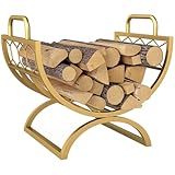 Outsunny Kaminholzregal für innen 46 x 36 x 41cm Brennholzregal mit Griffe, erhöhter Kaminholzständer für Kamin Ofen Feuerholzregal Kaminholzhalter für Feuerholz, Stapelholz, Metall Gold