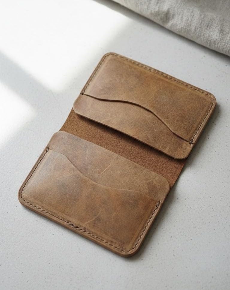 Image of Genuine Leather Card Holder Wallet for Men & Women | Slim Pocket Size Card Holder with Cash Slot | Debit Credit Visiting Card Organizer for Daily Use (Style 10)