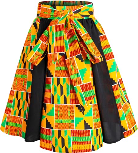HongyuAmy Women's African Print Fabric Kente Wax Cloth Short Skirts with Pockets(Medium,A) Color a