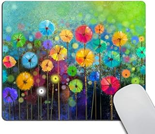 Wasach Watercolor Nature Landscape Floral Mouse Pad, Blossom Plants Herbs Garden Scene Colorful Spring Petal Flowers Personalized Mouse Pads
