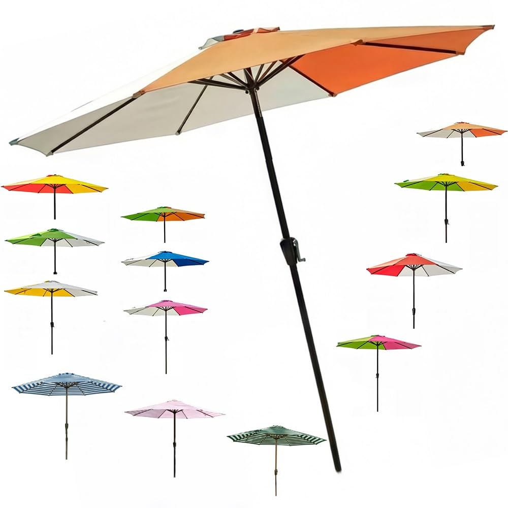 LARAKVEAKV Large Market Table Umbrella With Crank, 9FT Rainbow Sun Protection Umbrellas，Garden Stripe Parasol For Patio Backyard Deck Yard(Colorful 11)