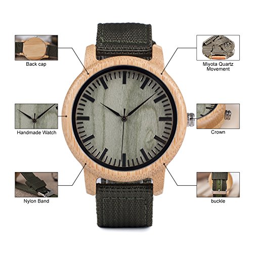 Bobo Bird Unisex Bamboo Wooden Watch For Men And Women Analog Quartz Lightweight Handmade Casual Watches With Green Nylon Strap #TOP6