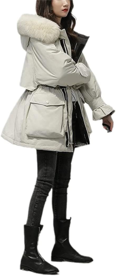 Women Winter 90% White Duck Down Jackets Real Fur Collar Hooded Parkas Lady Coats Hooded Outwears
