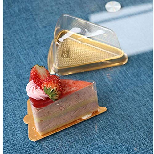 XIZHI Set of 50 Cake Slice Container Cheesecake Cake Slice Container Holder Transparent Plastic Cakes Box (Gold) - Image 4