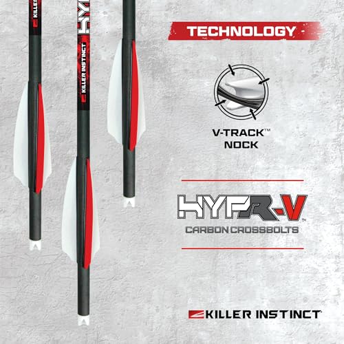 Killer Instinct Hypr-V 20\" Crossbow Bolts 6-Pack - V-Track Nock System 390 Grain Total Weight with .003\" Straightness Tolerance