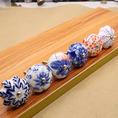 Baoblaze Cerâmica Única com Parafuso Azul e Branco Porcelana Puxadores Redondos Pintados à Mão Puxad
