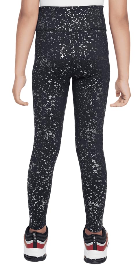 Nike One Big Kid's High Rise Full Length Black/Metallic Silver Leggings2