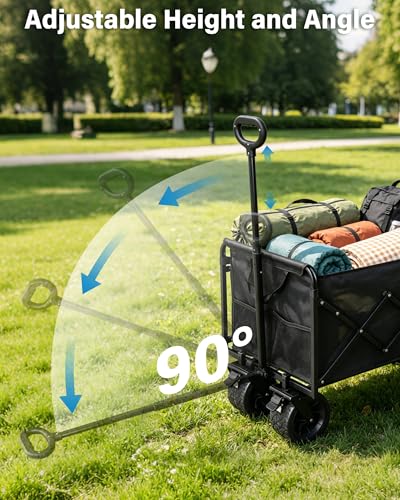 Image of 600LBS Beach Wagons Carts Foldable for Sand, Heavy Duty Collapsible Wagon with Brakes & All-Terrain Big Wheels, Large Foldable Folding Wagons for Beach Camp Sports Grocery, Portable