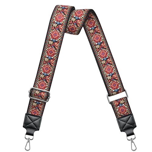 Image of Purse Strap 1.5 inch Replacement Crossbody Bag Straps Braided Handbag Shoulder Strap, Adjustable Woven Tote Belt (Red Jacquard /Silver Buckle)