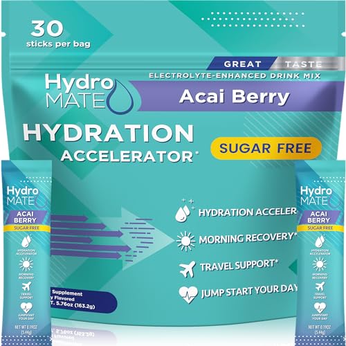Image of Electrolyte Powder Sugar-Free Hydration Packets Acai Berry HydroMATE 30 Sticks
