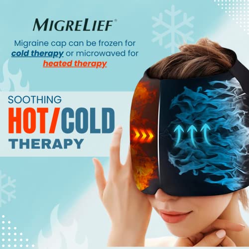 Migrelief Migraine Relief Cap - Ice Cap For Migraines And Headaches With 360 Degree Head And Eye Coverage - Cold Therapy Headache Hat And Migraine Mask For Natural Pain Relief - One Size, Black #TOP5