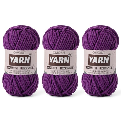 Image of Fluffy Chenille Yarn for Crocheting - Baby Yarn for Crocheting Soft Blanket - 3 Pack of 100g /(87.4yds) Crochet Amigurumi Chunky Yarns - Super Bulky 5 Velvet Yarns (3 Violet)