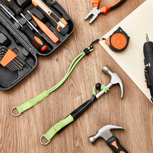 Image of 6 Pcs Tool Tail Attachment with Metal Loop End Load Ring Lanyard Adjustable Tool Lanyard, 15 Pounds, 11.81 Inch Long, Green