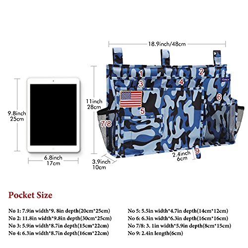 Image of Surblue Bedside Caddy Hanging Organizer Bedside Storage Bag for Bunk and Hospital Beds (Ocean)