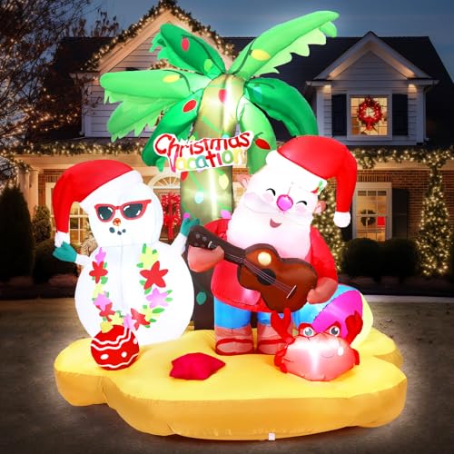 Christmas in July Santa Inflatables Decorations, 7 ft Hawaiian Be...