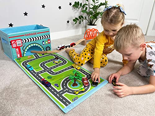 Embrace Play Toy Storage Box With Car Rug Play Mat - Toy Box For Boys And Girls - 2 In 1 Collapsible Toy Car Storage- Toyboxes For Children - Toy Boxes For Kids (Blue) #TOP6