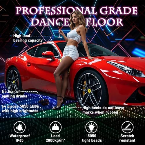 Dance Floor Stage Lights Tempered Glass Infinity Mirror Panel 3D Effect Led Dance Floor for Wedding Party Customizable (3D-Magnetic, 36PCS(9.8FTX9.8FT))