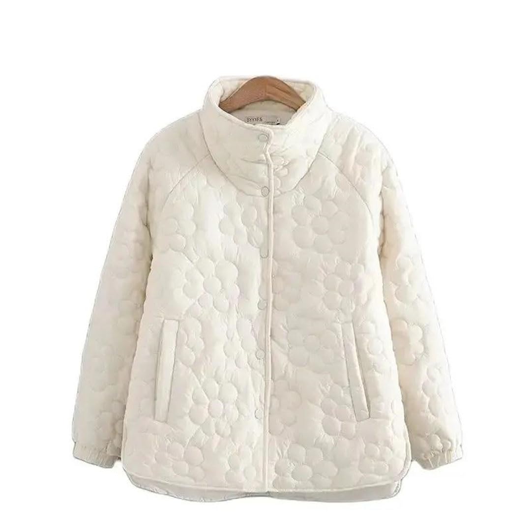 Cappotto invernale da donna in cotone di grandi dimensioni con colletto rialzato abbottonatura soprabito con bottoni e capispalla trapuntatura floreale