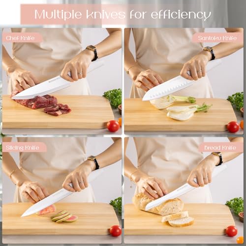 Image of Astercook Knife Set with Clear Block and Sharpener 22Pcs White | Dishwasher Safe, Space-Saving Clear Knife Block, for Everyday Home Cooking