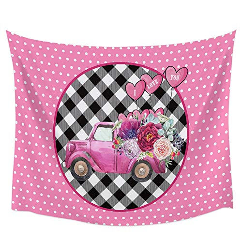 Tapestry Wall Hanging, Valentine's Day Sweet Love Heart Balloon Floral Pink Truck Polka Dot Tapestries Wall Tapestry For Girl Boy Men Women Bedroom Aesthetic Tapestry For Dorm Decor 55X73 Inch #TOP1