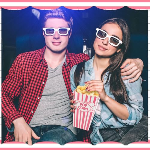 Image of Xinnun 100 Pcs Popcorn Boxes 32oz Classic Stripe Paper Buckets Disposable Oil Proof Popcorn Container Retro Open Top Box for Movie Night Supplies Theaters Carnival Birthday Party(Pink and White)